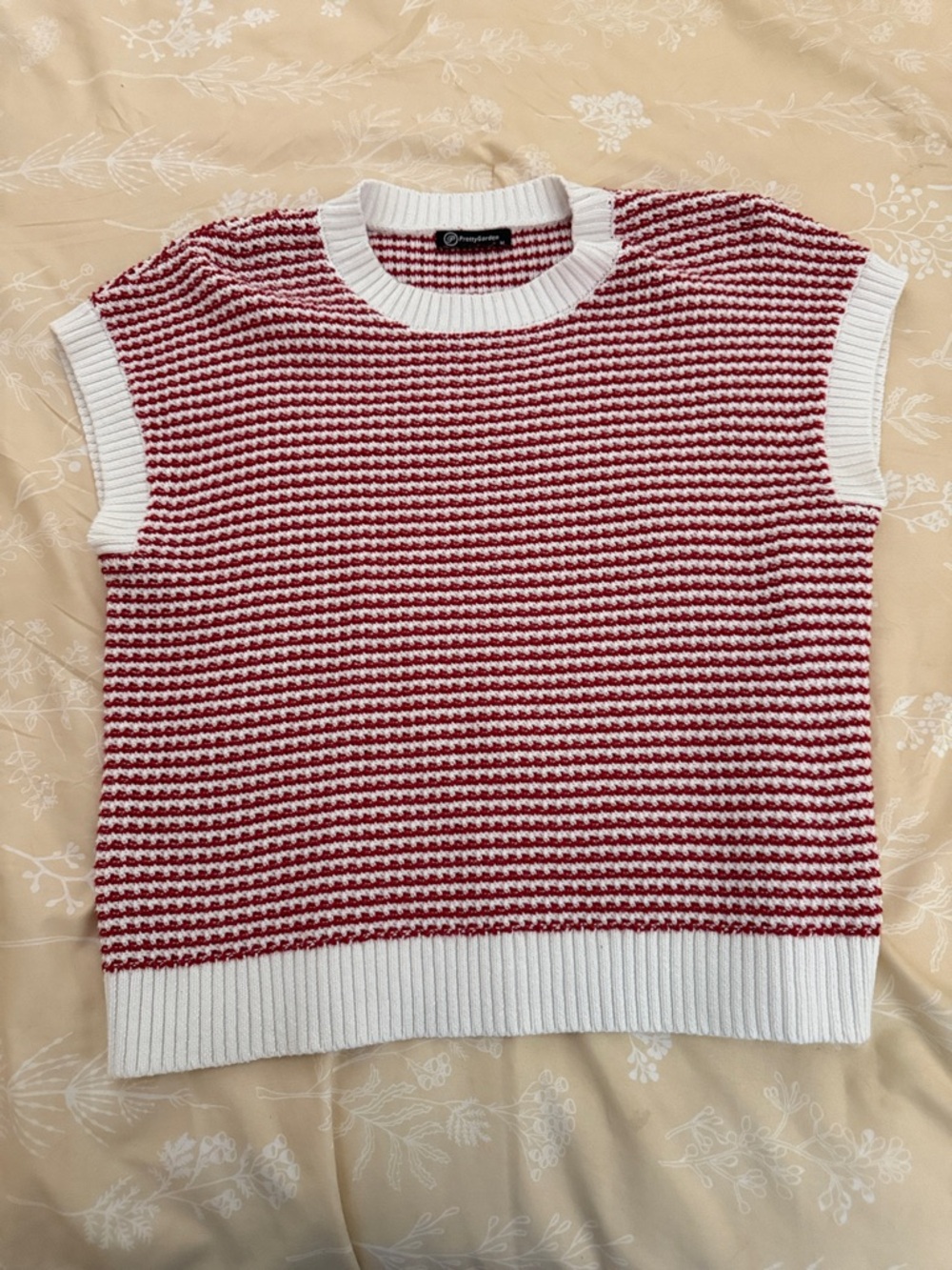 Striped Red & White Knit Sleeveless Sweater